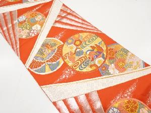 鴛鴦に蝶・菊・八重桜模様織り出し　袋帯